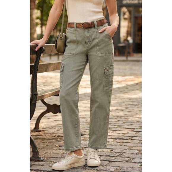 Vervet Pants - Vervet Los Angeles Sage Green Cargo Pants Straight Leg Stretch V3376AGS Size 31